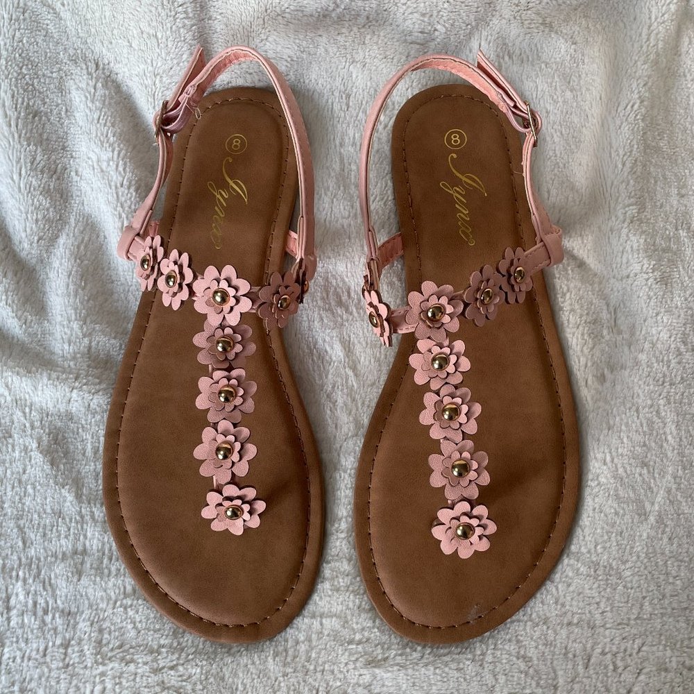 NIB Pink Flat Sandals w/ Meticulous Floral Detail